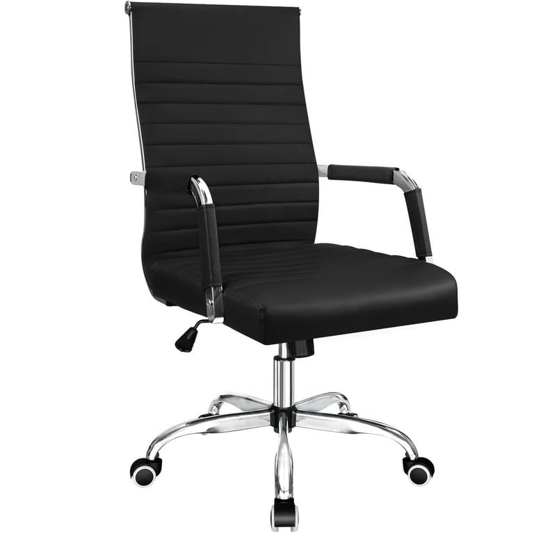 Furmax Ribbed Office Desk Chair Mid-Back Pu Leather Executive Conference Task Chair Adjustable Swivel Chair With Arms (White)