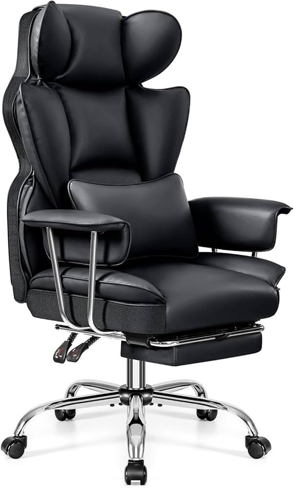 Office Desk Chair, Big And Tall Executive Office Chair With Footrest, Leather Computer Chair, Ergonomic Reclining Chair High Back With Lumbar Support, Large Home Office Chair.