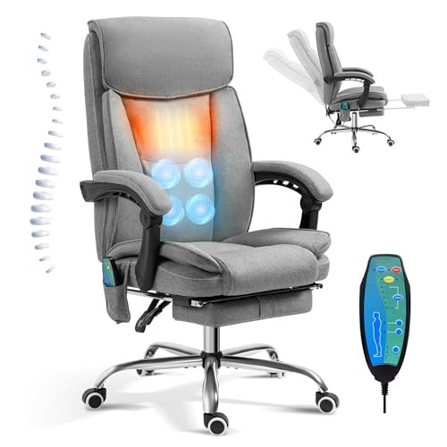 Reclining Massage Office Chair With Footrest, High Back Ergonomic Executive Chair With Heating And Vibration Function